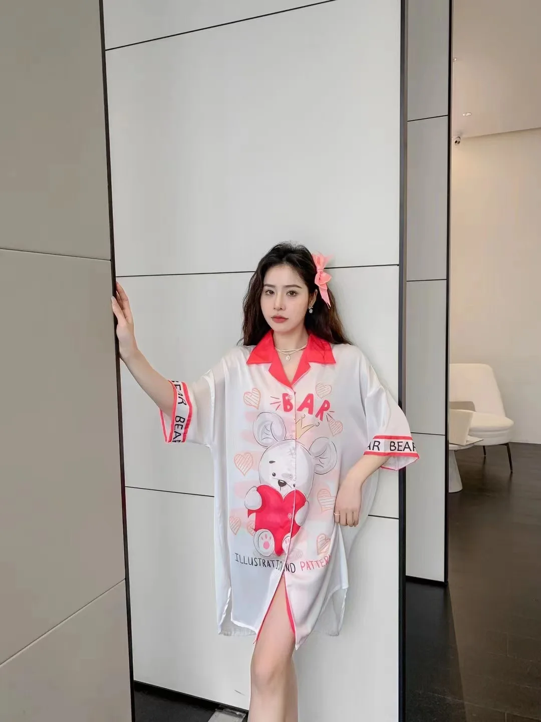 New Sleepwear Women's Cartoon Fashion Shirt Skirt Homewear Short Sleeve Large Cardigan Multiple Styles