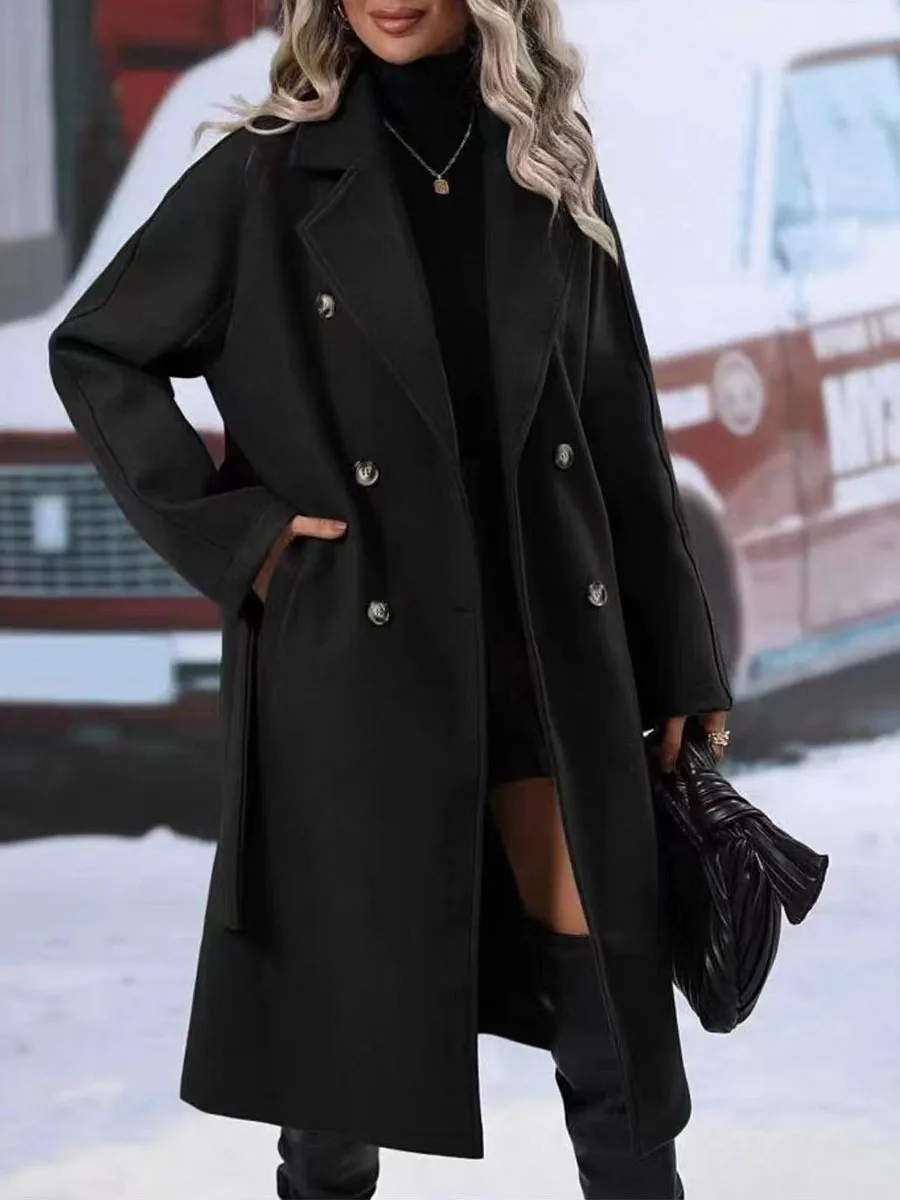 Women's Coat Lapel Thickened Dragon and Phoenix Lace-up Double-breasted Long Windbreaker