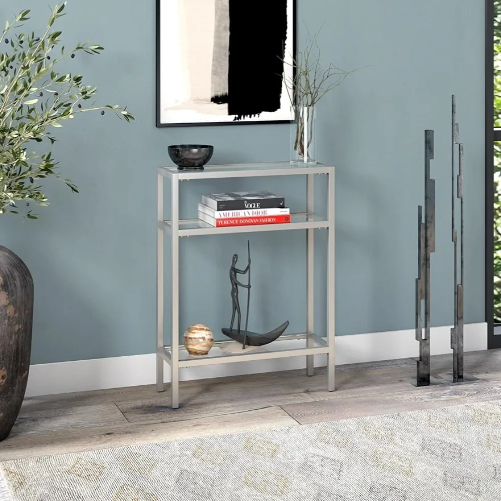 

22" Wide Rectangular Console Table in Satin Nickel, Entryway Table, Accent Table for Living Room, Hallway