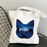 Sailor Meow On the Moon Women Shoulder Bag Large Capacity Shopping Bags Harajuku Female Tote Handbag Eco Canvas Girls Handbags 2