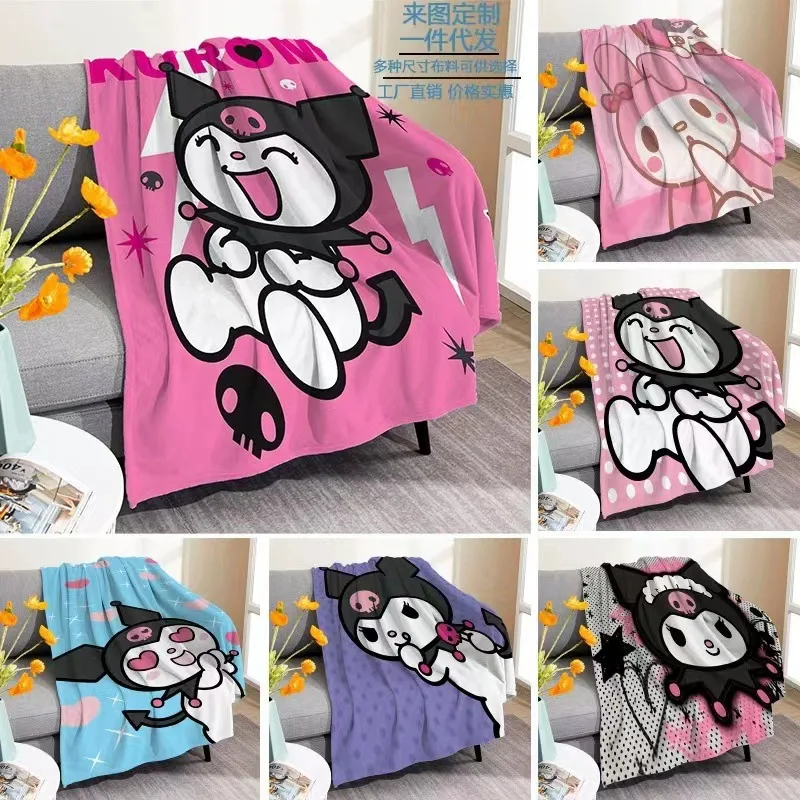 Anime Kuromi Hello Kitty Plush Blanket Sanrio Cinnamoroll Flannel Blanket Sofa Lunch Break Bedroom Soft Blanket Halloween Gift