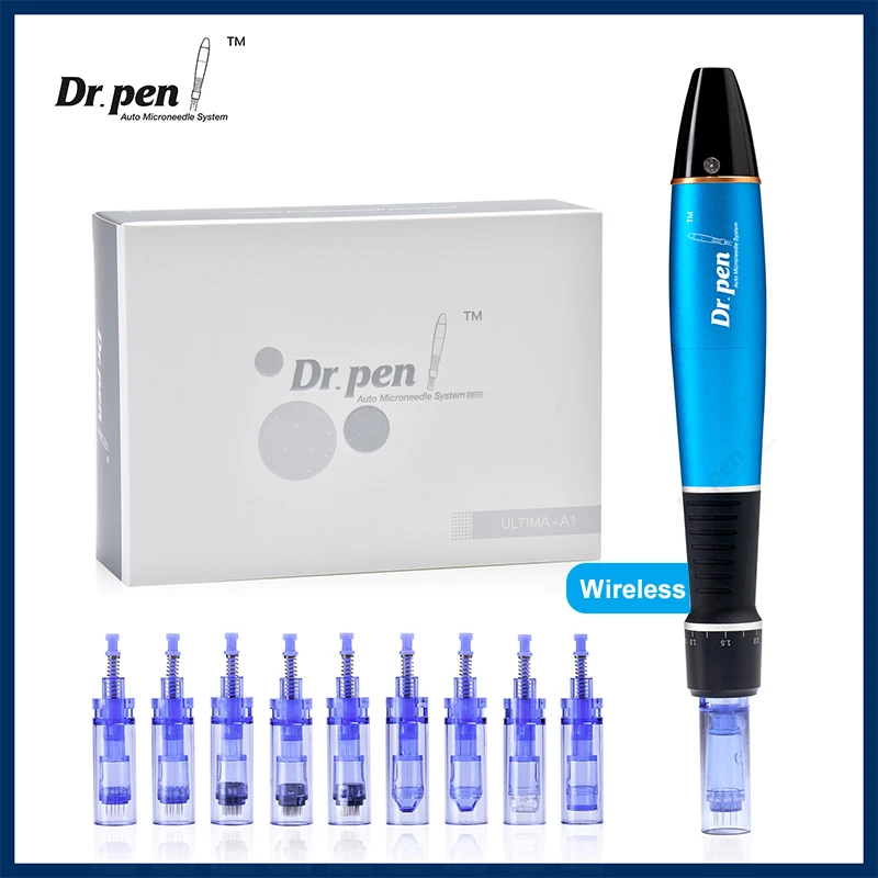 Pena Dr Nirkabel A1 Pena Microneedling dengan Kit Kartidges Pena Derma Perangkat Mesoterapi Jarum Mikro Otomatis Perawatan Kulit Wajah