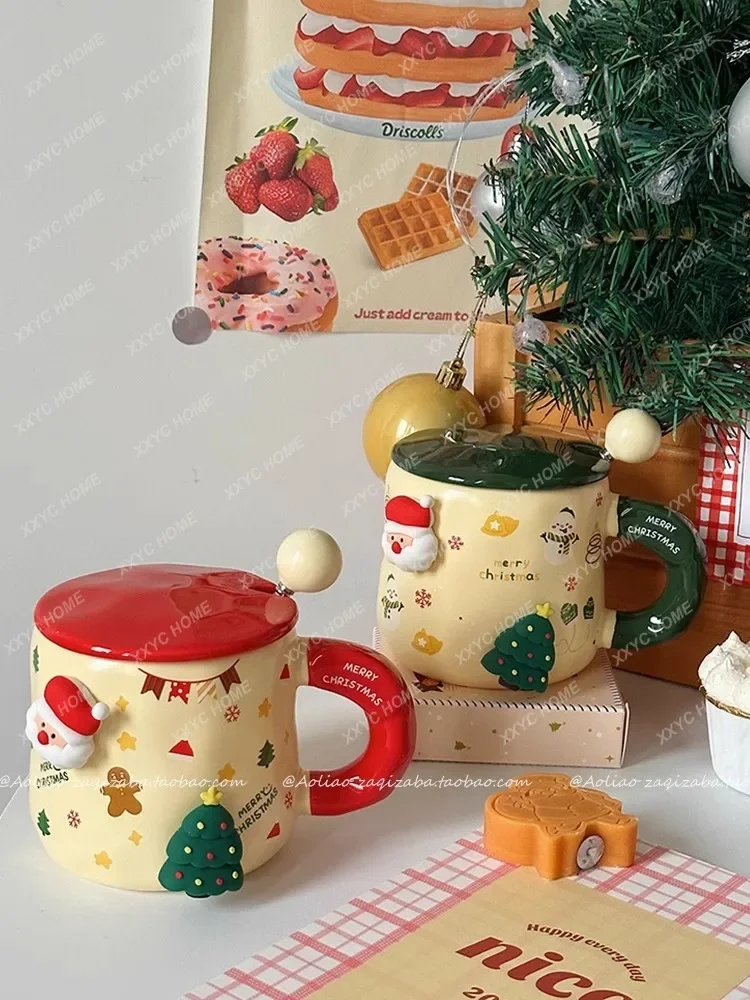 

Christmas Mug with Cover Spoon Office Drinking Ceramic Cup Gift
