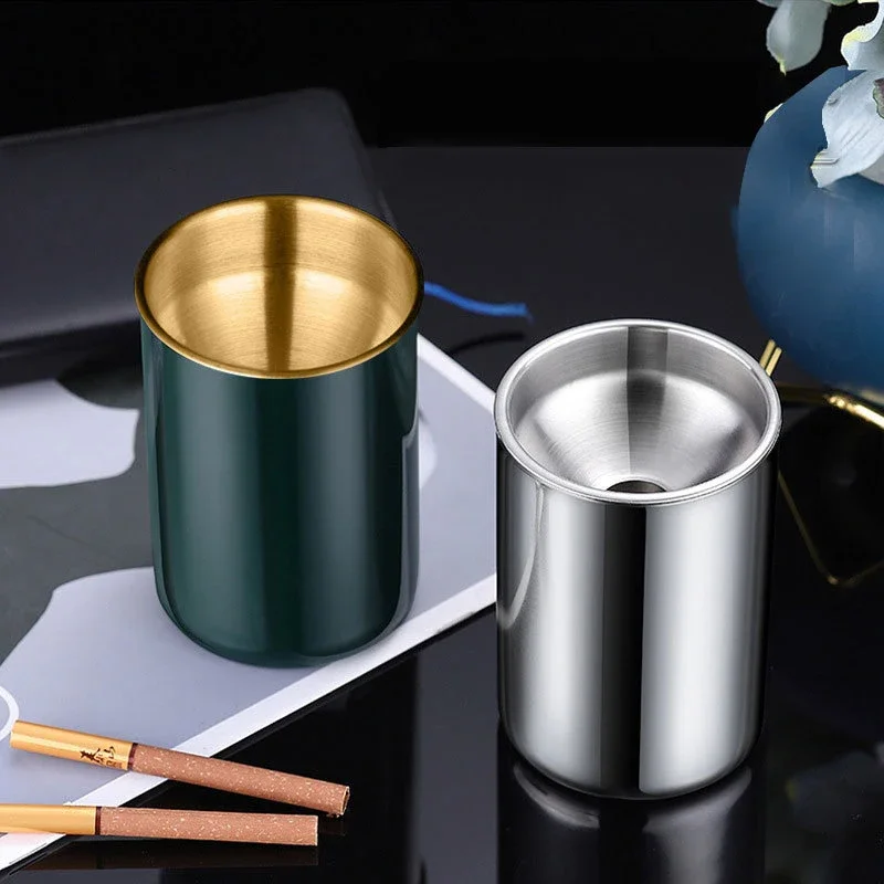 Round Windproof Stainless Steel Smokeless Cigar Ashtray Terrace Indoor Portable Ashtray