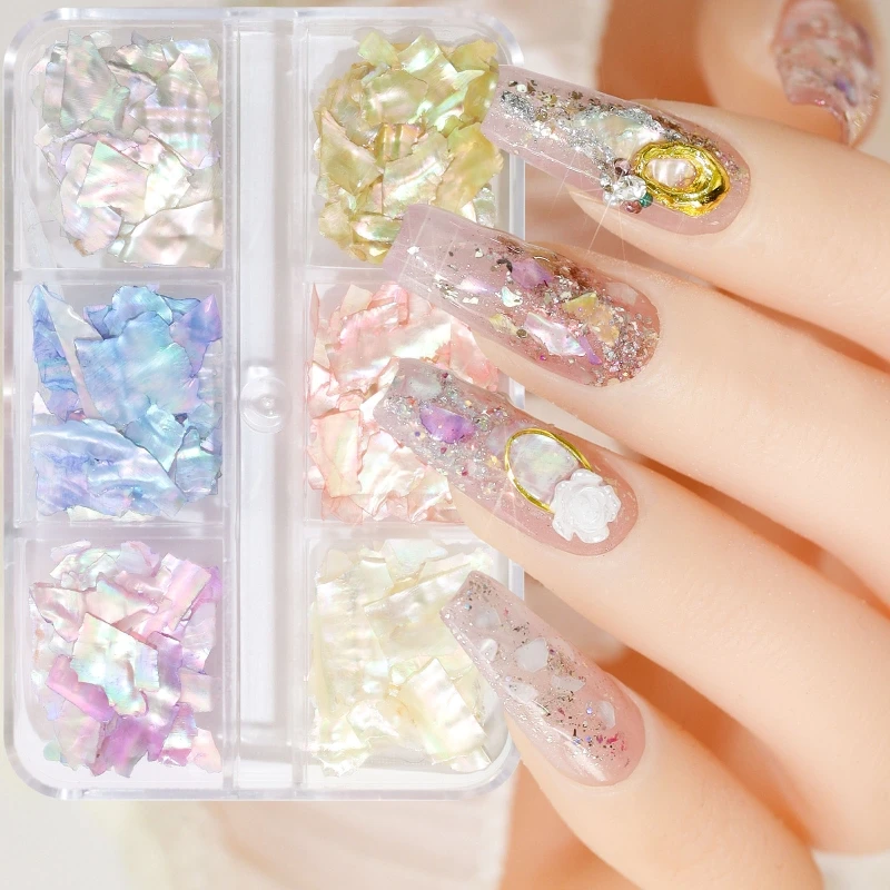 

6 Grids Abalone Seashell Slices,Irregular Art Glitter Flakes Supplies