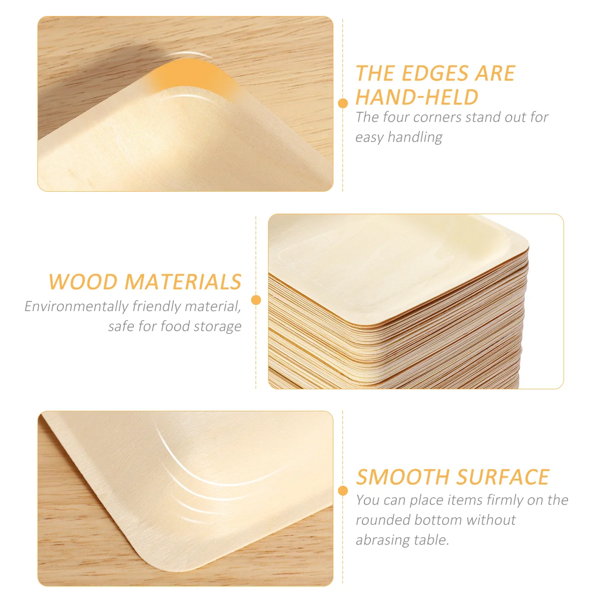 100pcs ROSENICESquare Disposable Wooden Plate Party Plates Tableware for Wedding Restaurant Picnic Birthday 140x140mm