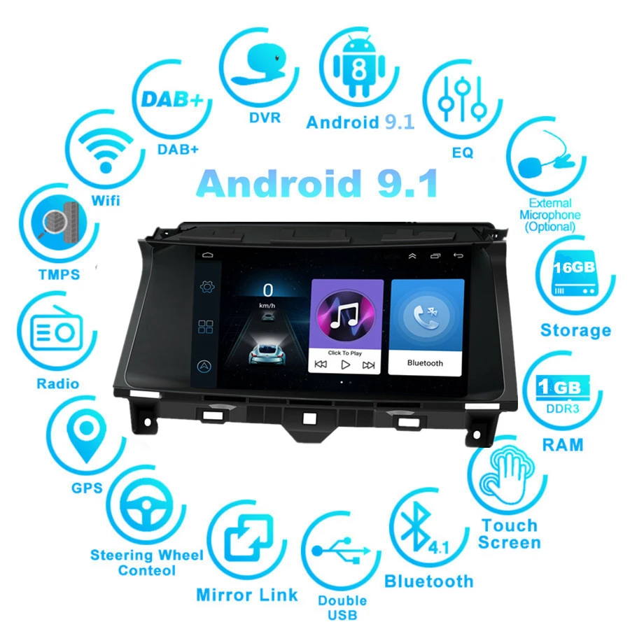 9'' Car Stereo For Honda Accord 2008-2012 RAM 1GB ROM 16GB Radio GPS Wifi OBD BT Mirror Link with CanBus
