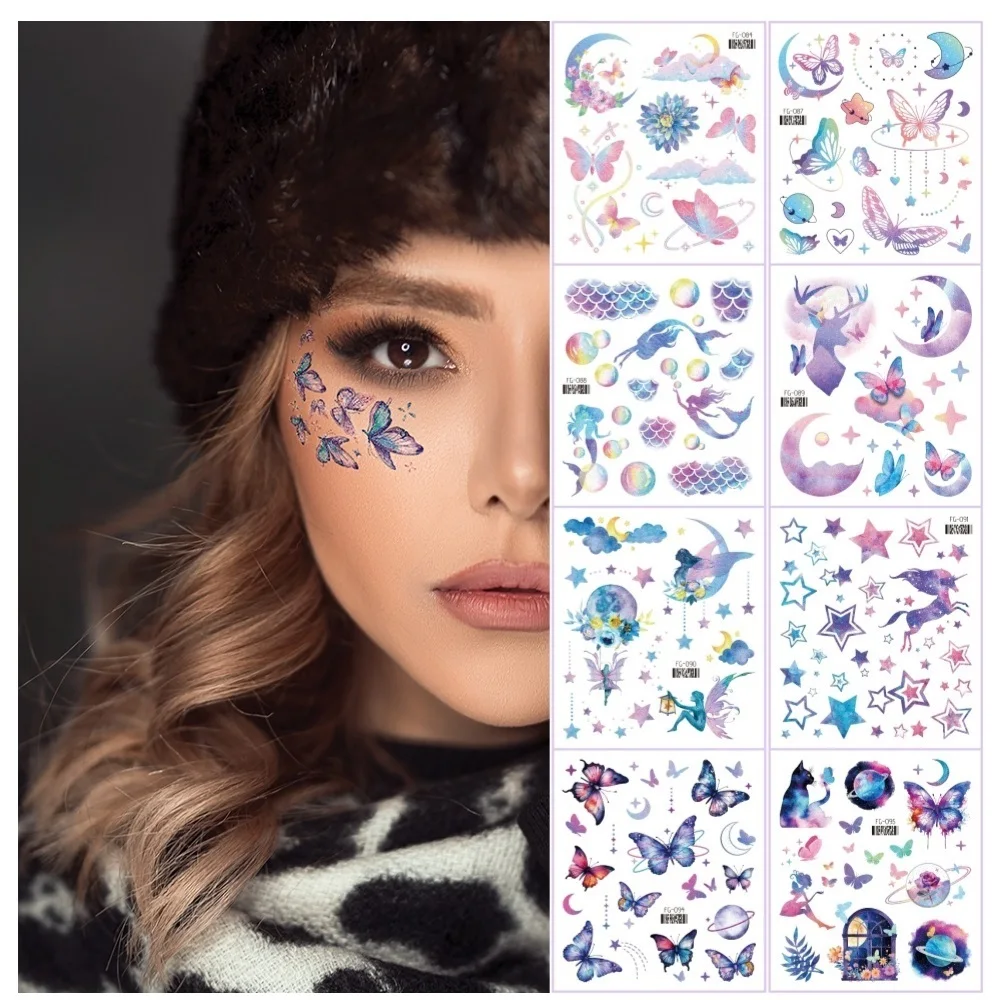 

Gradient Color Glitter Tattoo Temporary Disposable Flower Butterfly Body Stickers Make Up Festival Accessories Waterproof
