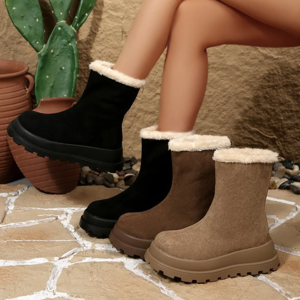 2025 new Winter Plush Women Short Boots Fashion Platform Thick Heel Ankle Booties Autumn Winter Keep Warm Shoes