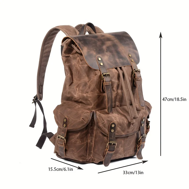 Mens Waxed Canvas Backpack Rucksack forwith Laptop Compartment Rustic Men Wax Leather Backpacks Travel Vintage Bookbag 3