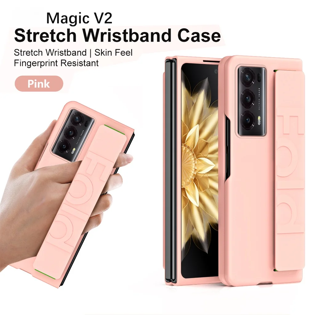

Luxury Silicone Wrist Strap Case For Honor Magic V2 Foldable Anti-Scratch Skin Feel Protective Case