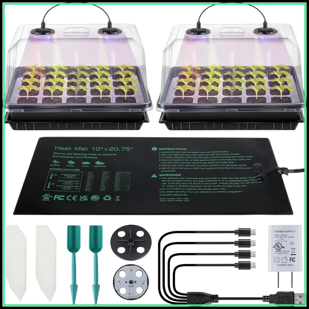 40 Cell Seed Starter Tray with Grow Lights and Heat Mat, Humidity Dome, Indoor Plant Germination Kit for Faster Germination 1