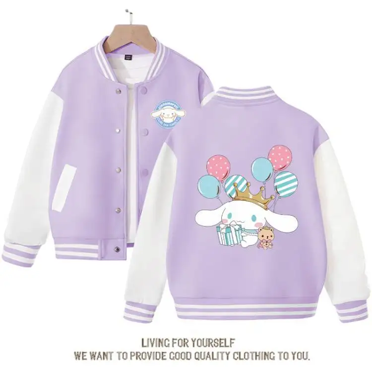

Куртка бейсбольная Sanrio Cinnamoroll Kuromi, уличная одежда для учеников с мультяшным рисунком, повседневное модное Свободное пальто для мальчиков и девочек, весна-осень