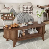 Coffee Table with Storage,Mid Century Modern Coffee Tables with 2 Flip-Top Hidden Lids,Fluted Coffee Table,Wood Center Table for 1