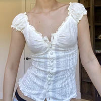 Chemises bouffantes grunge à manches courtes pour femmes, chemisiers boutonnés à col en V, vêtements esthétiques Y2k, nickel é, Y-E-Girls 3