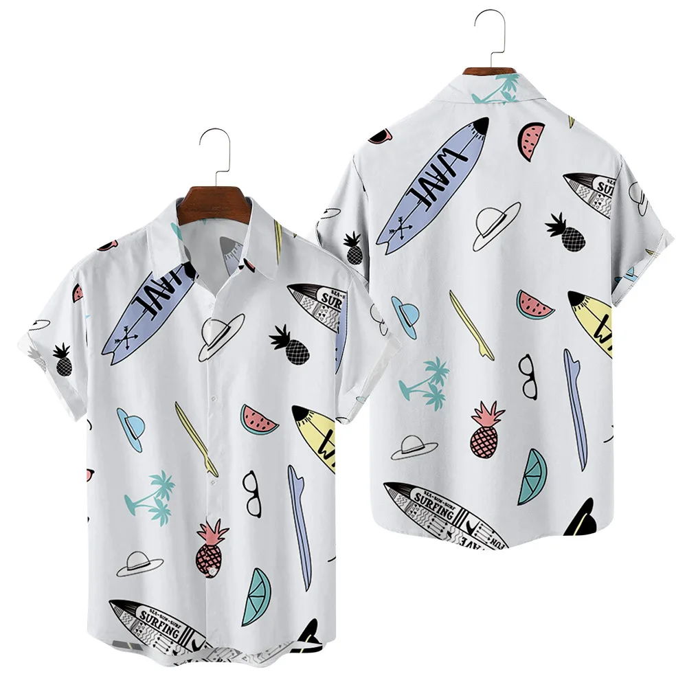

Men Loose Hawaii White Printed Shirts And Shorts Set Summer Vintage Streetwear Short Sleeves Button Harajuku Blouse