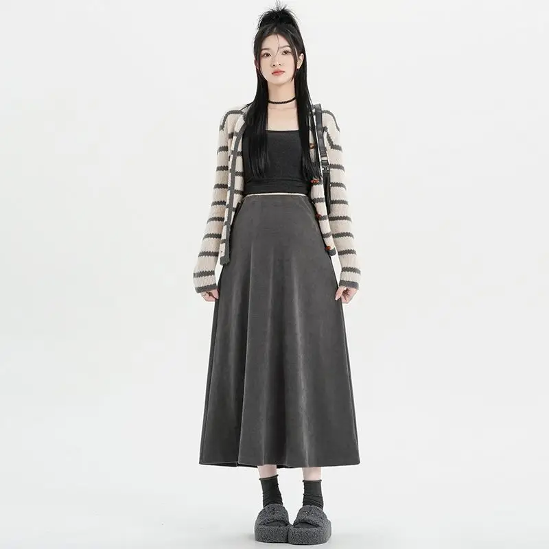 Good Quality Pregnant Woman Autumn Skirts Korean Style Drawstring Waist Fashion Maternity Long A-line Skirt Lady Umbrella Skirt