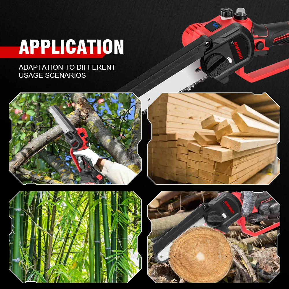 6 Inch Mini Electric Saw 2500W Electric Portable Chainsaw Garden Pruning Trimming Cutting Tool for 21V 18V Battery ONEVAN