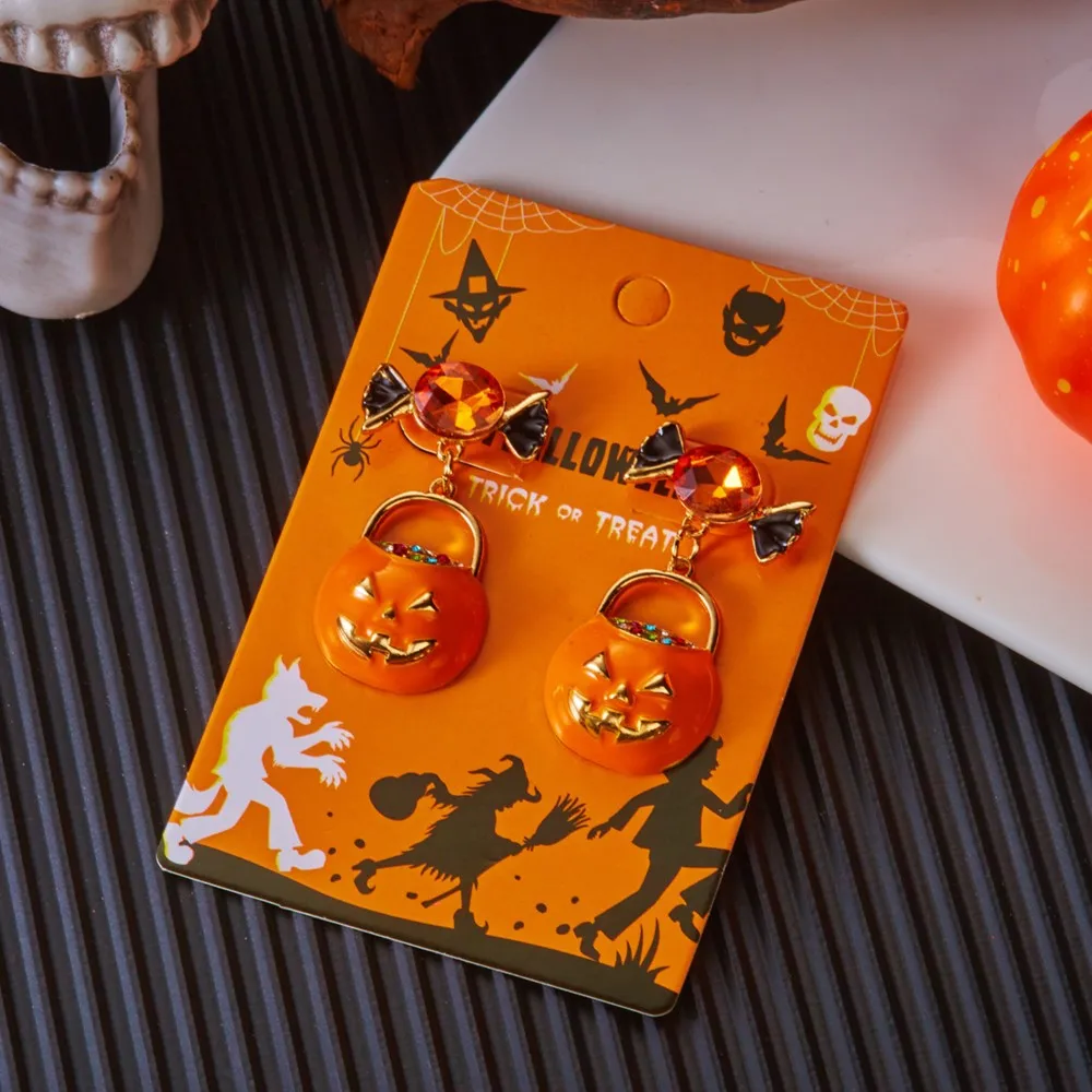 1 Pair Halloween Hoilday Candy Pumpkin Basket Drop Earrings for Women Creative Halloween Festival Celebration Decorations Wear