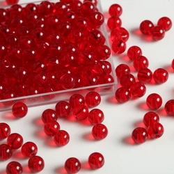 Transparent Deep Wine Red Smooth Round Glass Beads - 6mm 100pcs (Red)