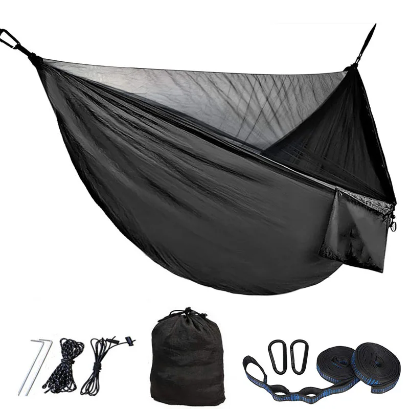 camping hammock 290 x 140cm Ultralight double hammock with mosquito net 300kg load Quick-drying parachute nylon hammock 