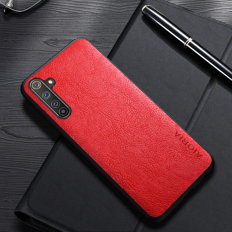 حافظة جلدية فاخرة ل realme 6 pro 6i ، غطاء عمل ، تصميم بسيط