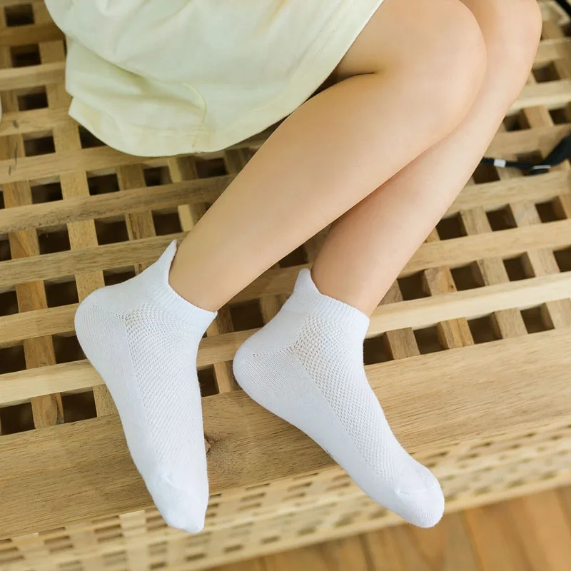 4 Pairs/lot Children's Socks Summer Thin Pure Cotton Boat Socks White Socks Boys and Girls Student Socks Baby Mesh Short Socks 4