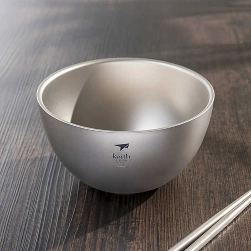 Titanium Camping Bowl Double Wall Anti-scald 850ml Outdoor Travel Tableware