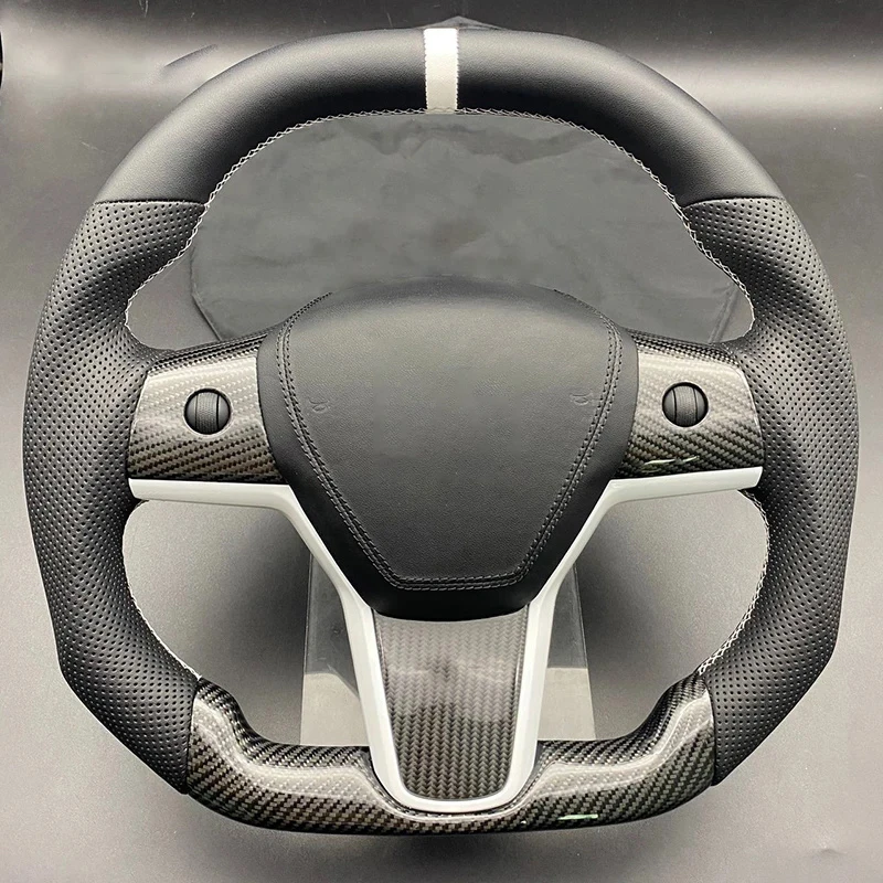 

For Tesla Model 3 Y New Carbon Fiber Steering Wheel Ellipse Customization Personalized Including Knob Carbon Fiber Cover