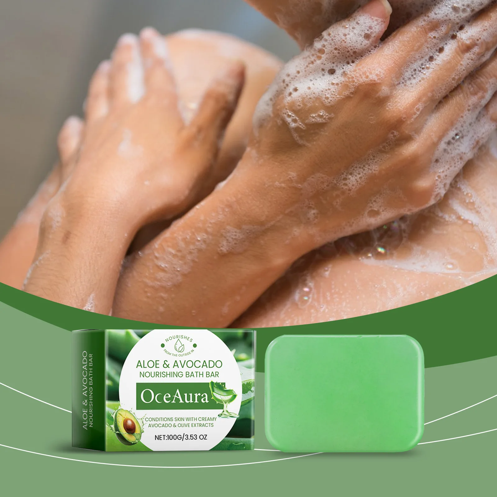OceAura Avocado Nourishing Bath Bar Calming and Soothing Soap Gently Cleanse the Skin Helping to Remove Dirt and Excess Oil