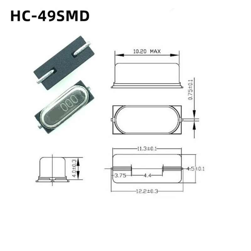 30개 HC-49SMD 19.6608M 19.6608MHZ 패시브 크리스탈 공진기 49SMD 2핀 발진기 석영