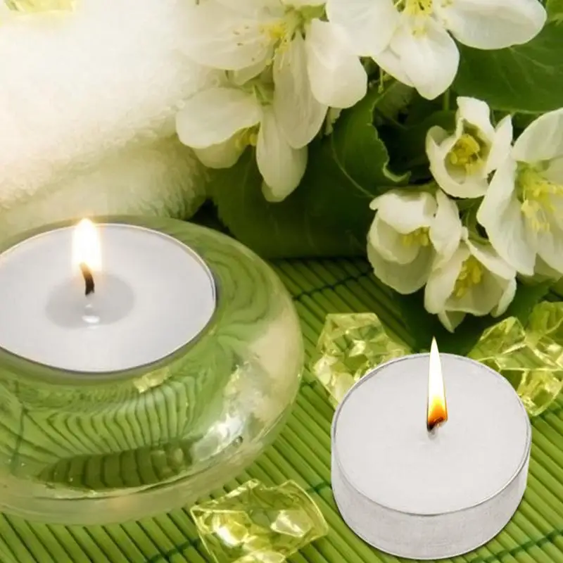 10pcs Unscented Tealight Candles white, Smokeless, Dripless, Long