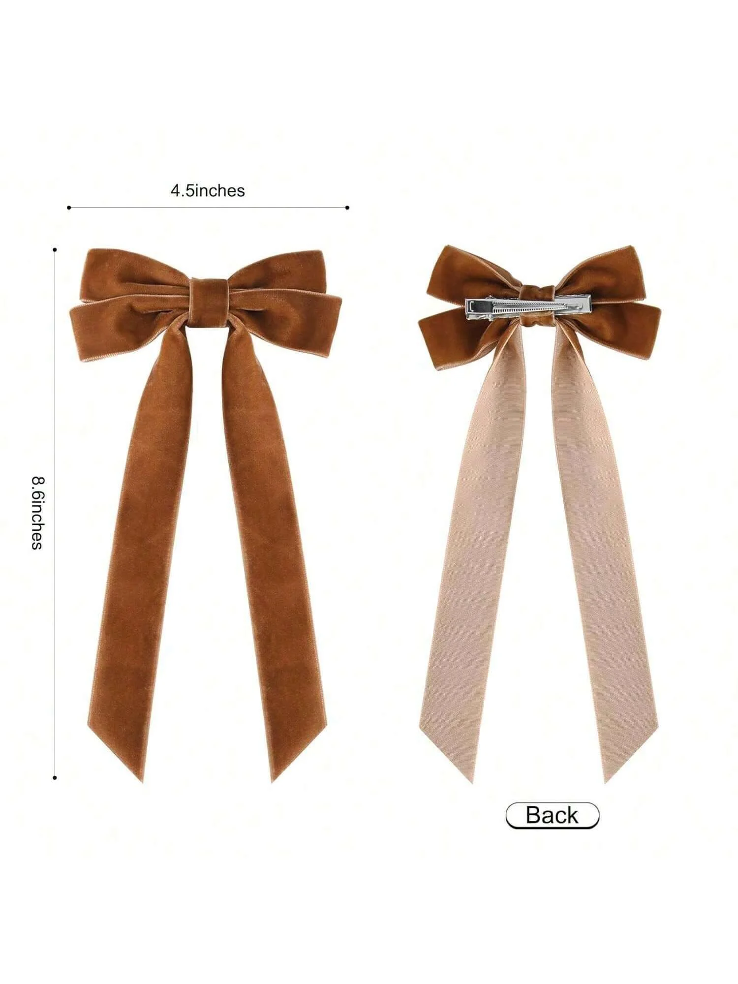 2PCS Velvet Hair Bows Brown Hair Ribbon Clips Big Fall Alligator Clips Hair Accessories for Women Girls Toddlers Kids Baby 2