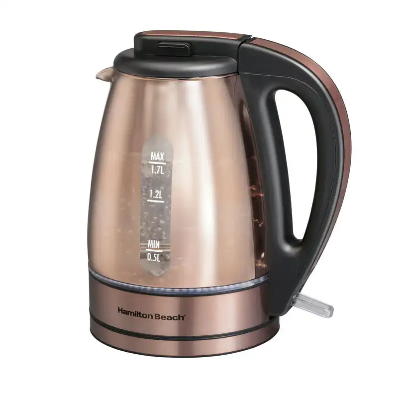 

Glass 1.7 Liter Electric Kettle, Copper, Glass and Stainless, Model 40876