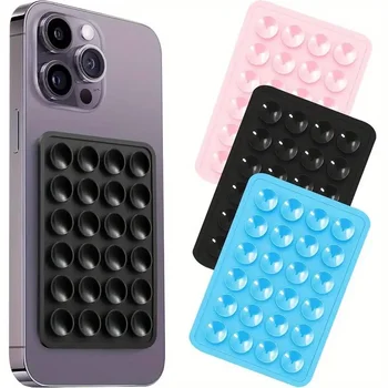 Tappetino porta telefono con ventosa in silicone Supporto da parete con ventosa multifunzionale Adesivo posteriore con supporto per custodia su un solo lato quadrato antiscivolo