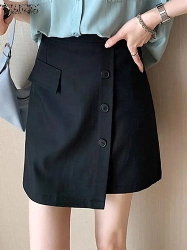 

ZANZEA Korean Fashion Summer Mini Skirts Women Casual Female Elegant Work Party Faldas Saia High Waist Solid A-line Skirt Jupe