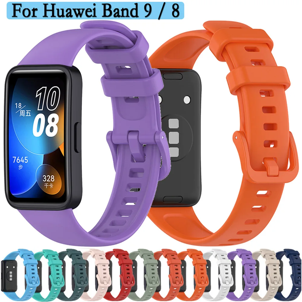 

Ремешок силиконовый для Huawei Band 9/8, мягкий спортивный резиновый браслет для наручных часов, застежки на Smart 2, одноцветная пряжка