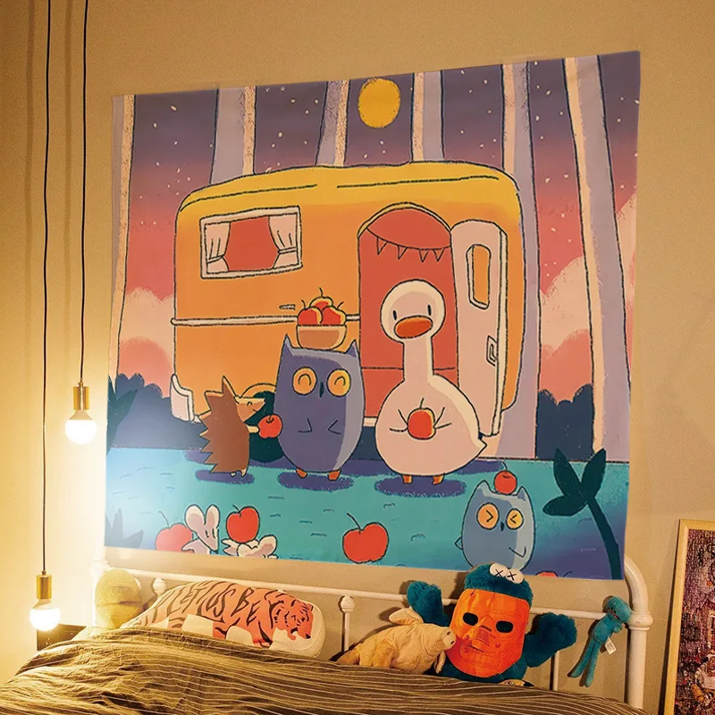 Cute cartoon duck tapestry wall hanging home bedroom dormitory room decoration wall covering background cloth tapestry decorations