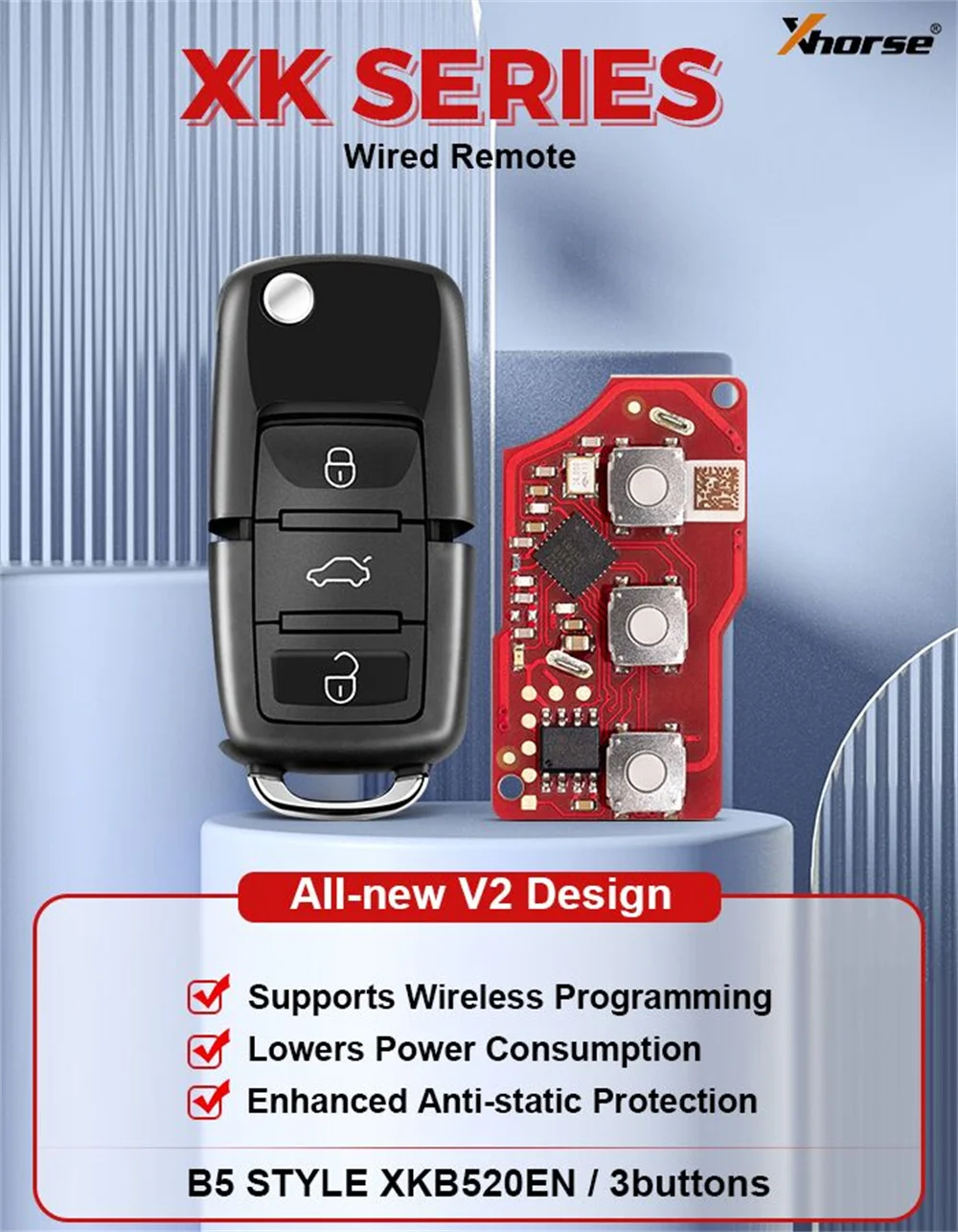 5PCS Xhorse XKB520EN 2nd Generation Wire Remote Key for Volkswagen B5 Type Update Version of XKB501EN