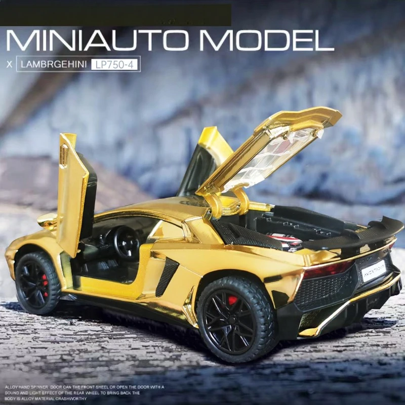 1:32 Electroplated Lamborghini SVJ LP750 Super Car Model with Sound Light Children Boy Diecast Toy Vehicle Miniature Voiture 2