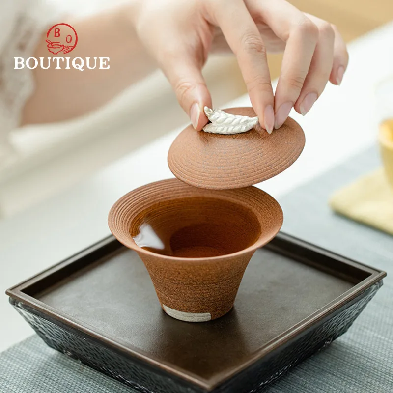 Chinese Gaiwan Old Rock Mud Handmade Tea Cup Ceramic Cover Bowl Garglin Kungfu Tea Set Gai Wan Tureen Jingdezhen Saw Clay Tool