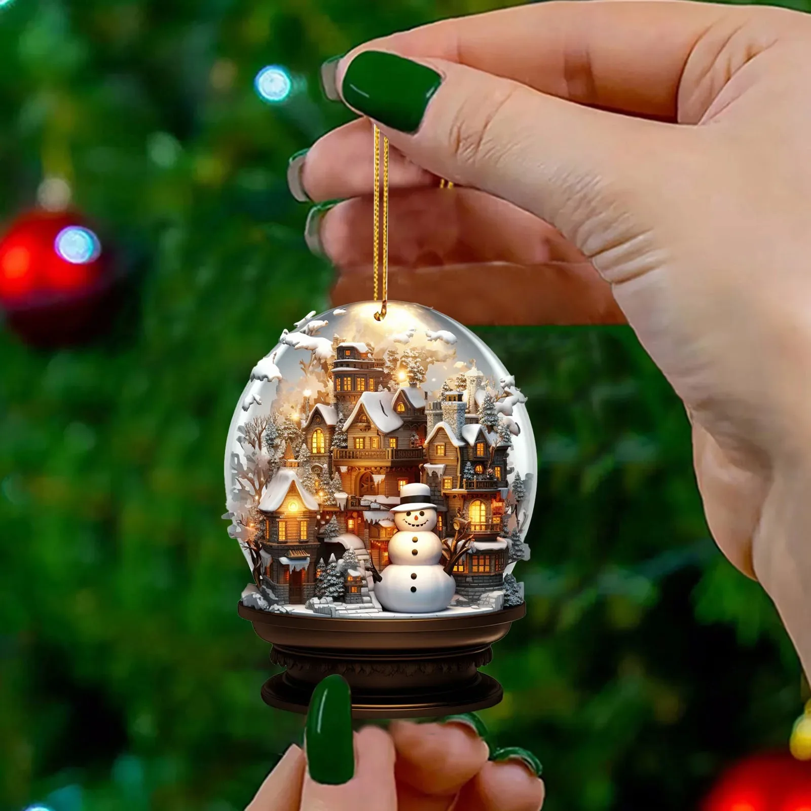 Christmas Ball Snowman House Scene Ornaments 2D Acrylic Hanging Christmas Decorations For Xmas Tree New Year Gifts christmas decorations