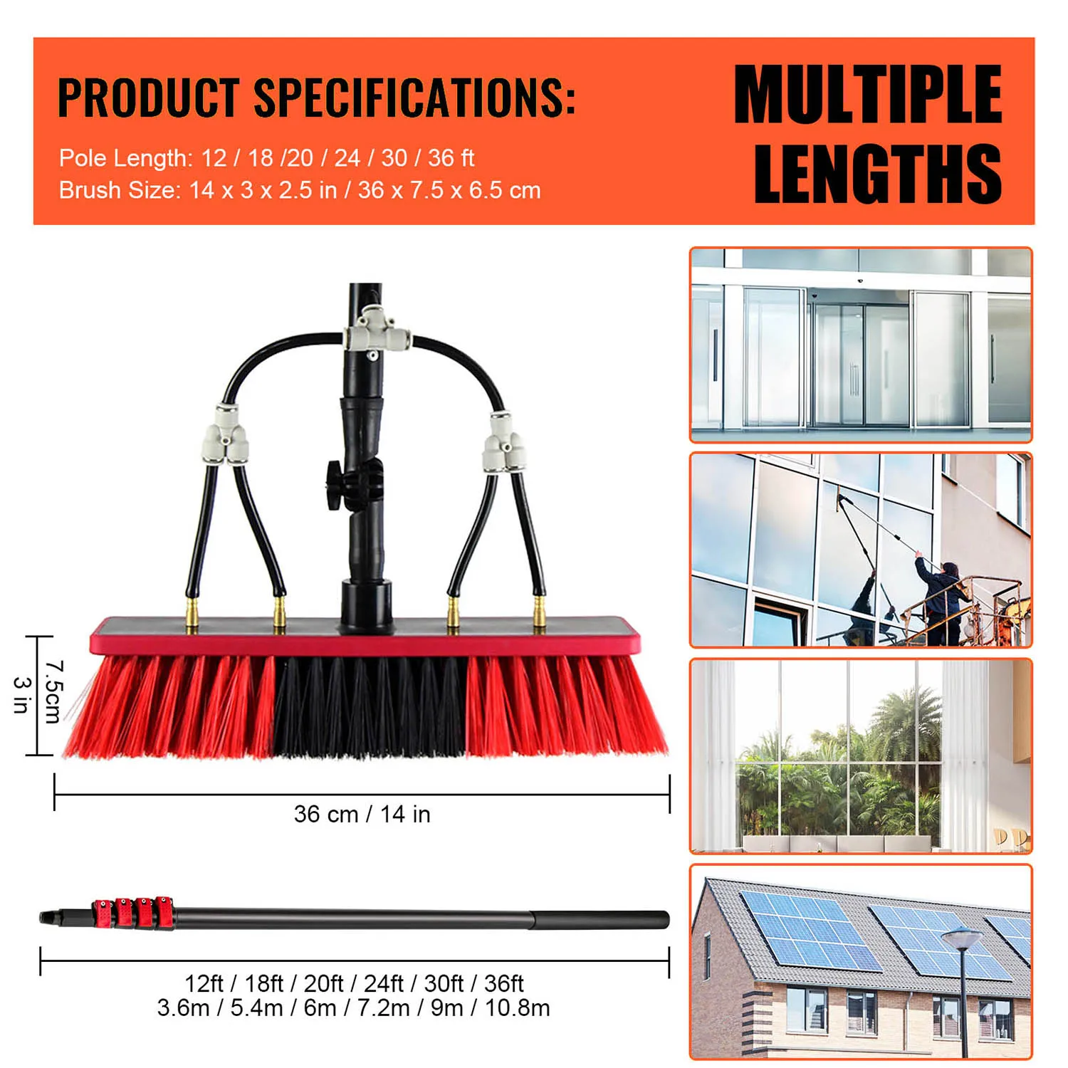 Poste de limpieza de ventanas alimentado con manguera de agua H4 12ft-24ft Kit d
