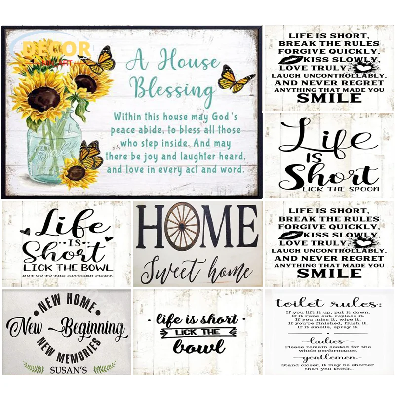 

Vintage House Blessing Wood Sign for Life is Short Wooden Plaque Painting Welcome Hanging Plaques Home Room Door Wall Decoration