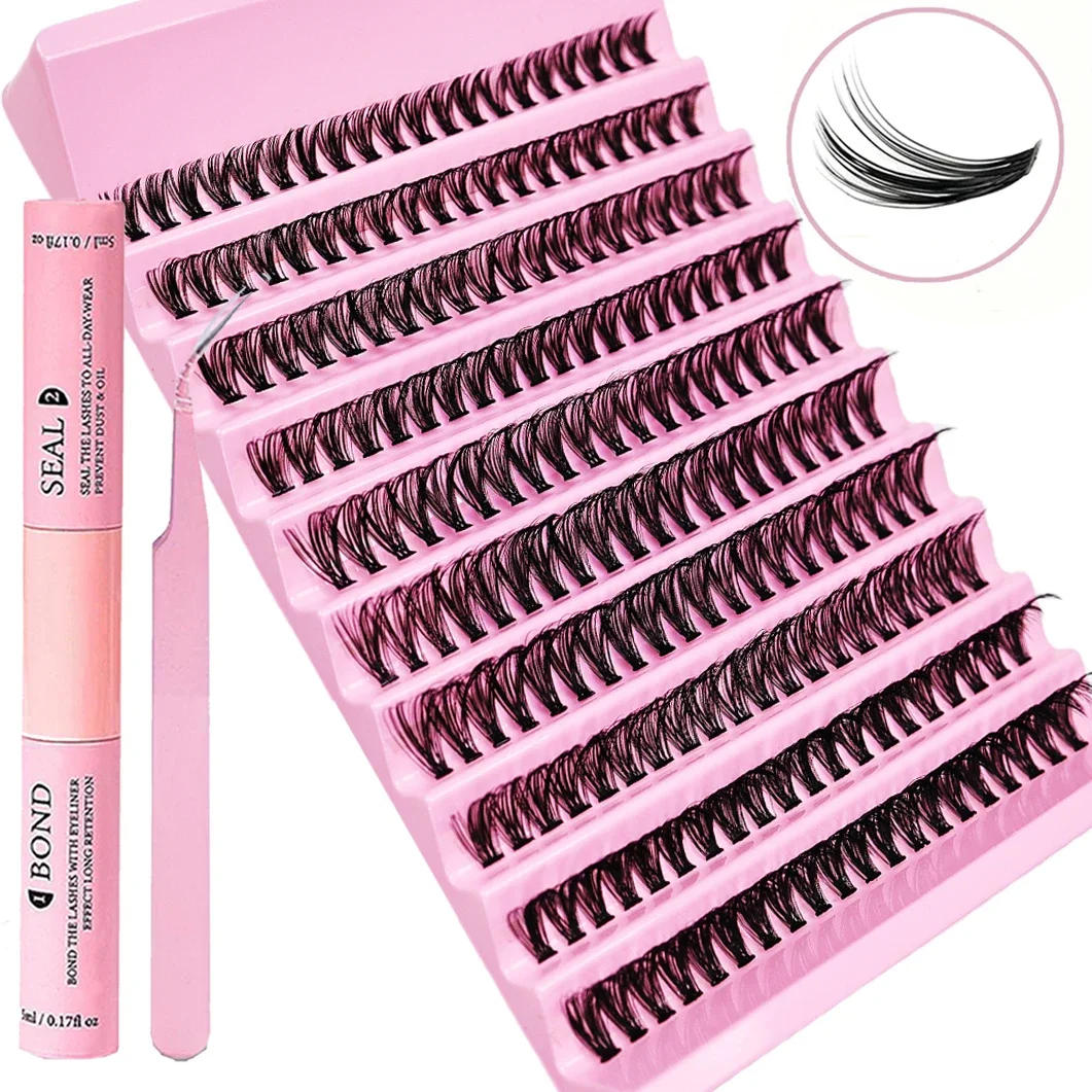 DIY Eyelash Extension Kit 200pcs Individual Lashes Cluster 30D40D 8-16mm Mix Lash Clusters Bond Seal Lash Applicator lash extension kit