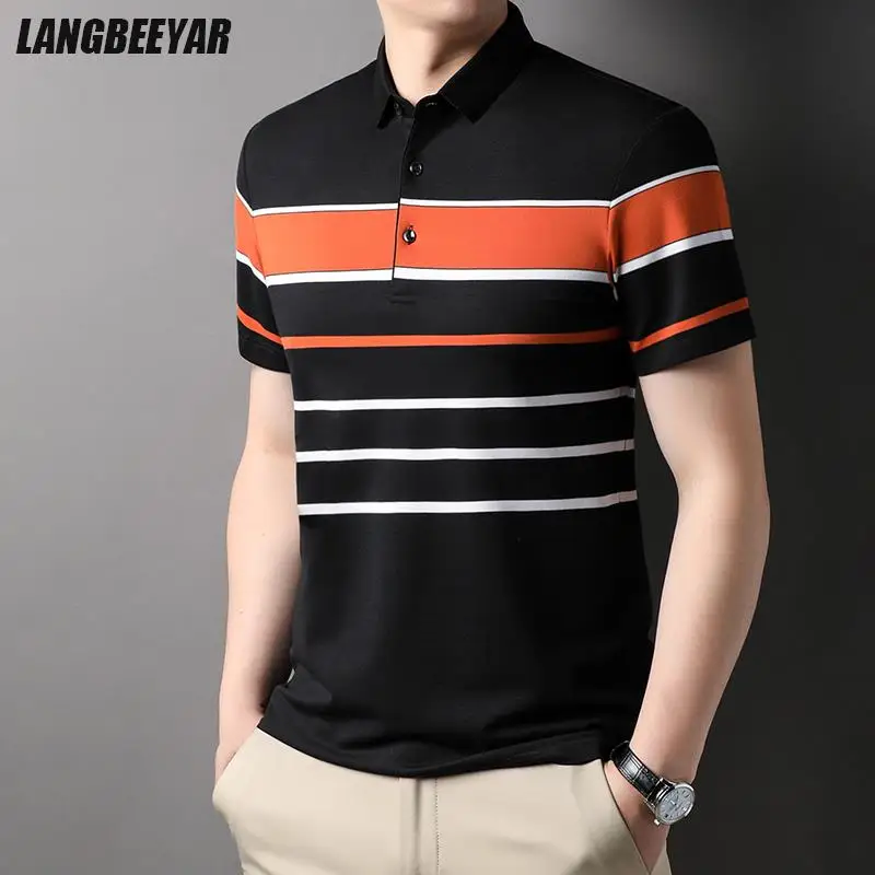 

Top Grade Yarn-dyed Process Cotton Stripped Fashions Casual New Polo Shirt For Men Summer Luxury Short Sleeve Tops Men Clothing