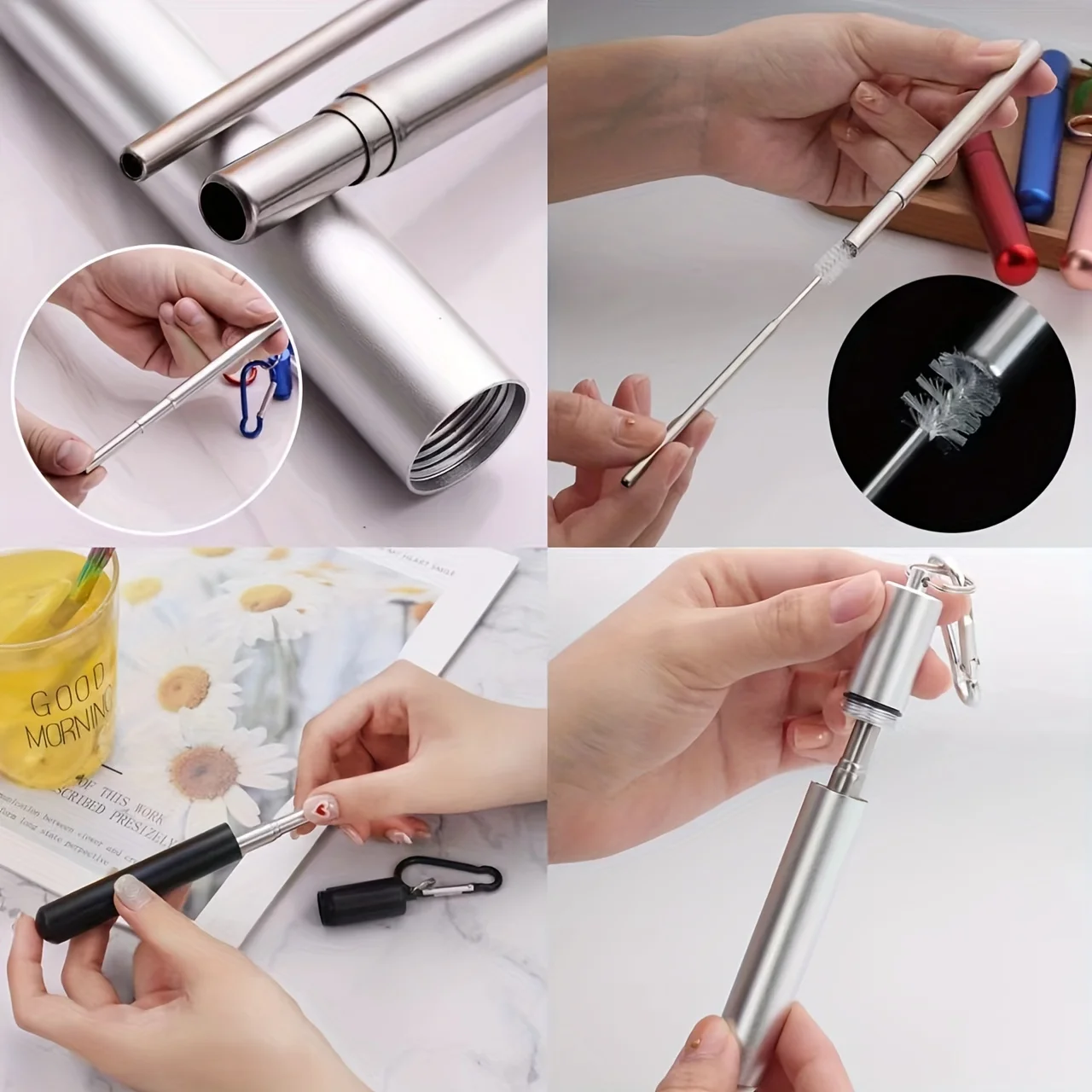 304 Stainless Steel Telescopic Straw Travel Reusable Portable Foldable Metal Beverage Milk Tea Straw