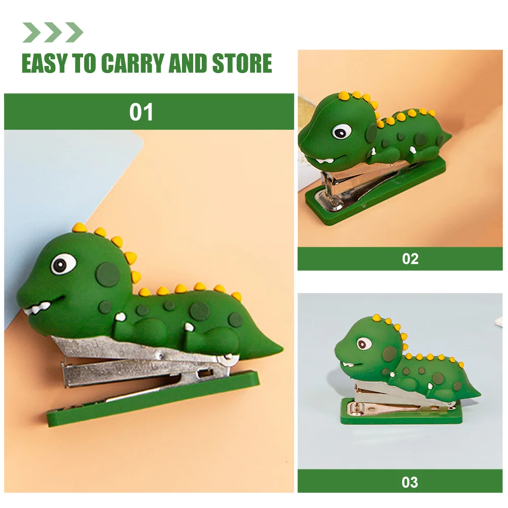 Mini Stapler Cute Dinosaur Shape Paper Fastener Office Tool Reusable Silicone Staplers For Office Binding Supplies