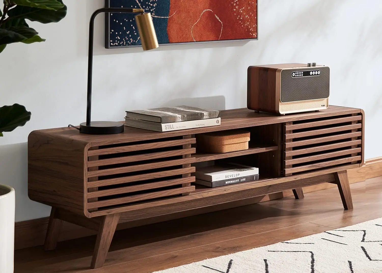 

mopio Ensley 59” Walnut TV Stand, Mid Century Modern TV Stand for 55/60/65 inch TV, Farmhouse TV Stand, Entertainment Center