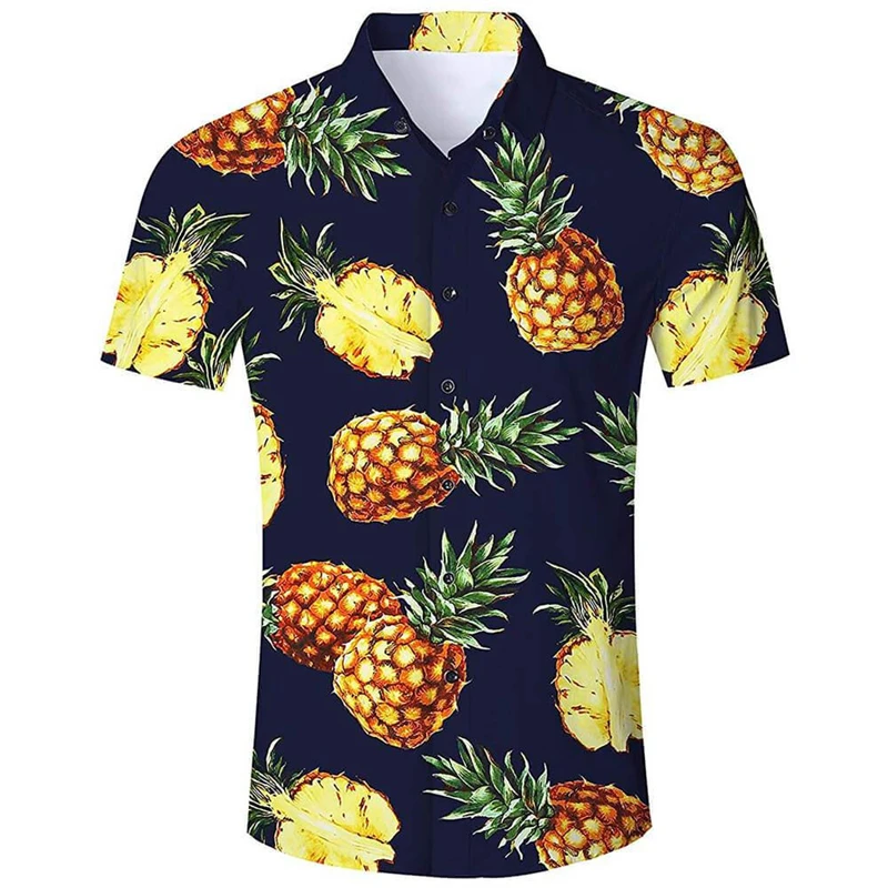 

Unisex Hawaiian Shirts Fruit 3d Pineapple Watermelon 2022 Fun Summer Men's Shirts Short Sleeves Tops Casual Fashion Loose Shirts